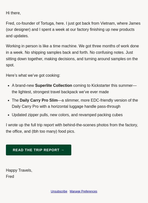 What we've been working on in Vietnam email from Tortuga screenshot