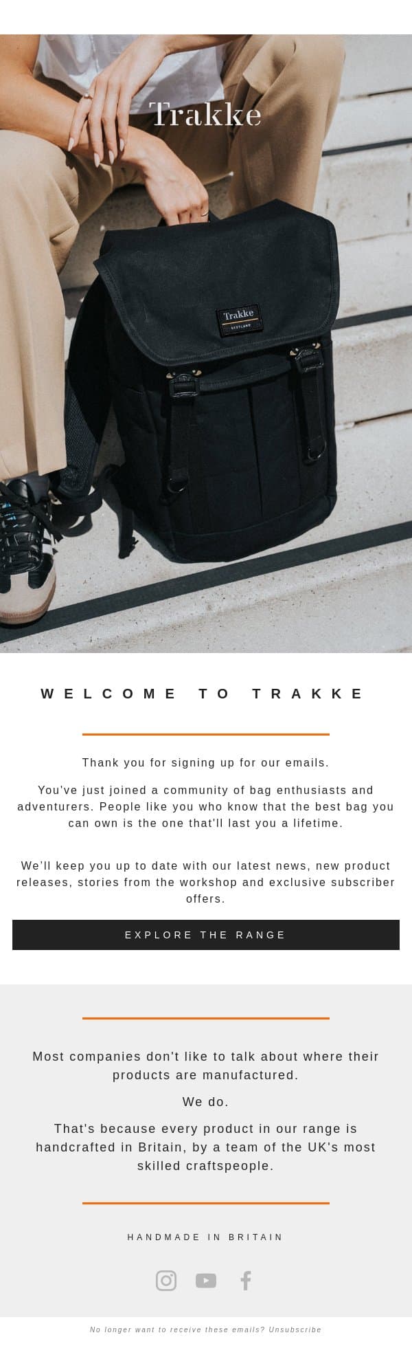 Welcome to Trakke email from Trakke screenshot