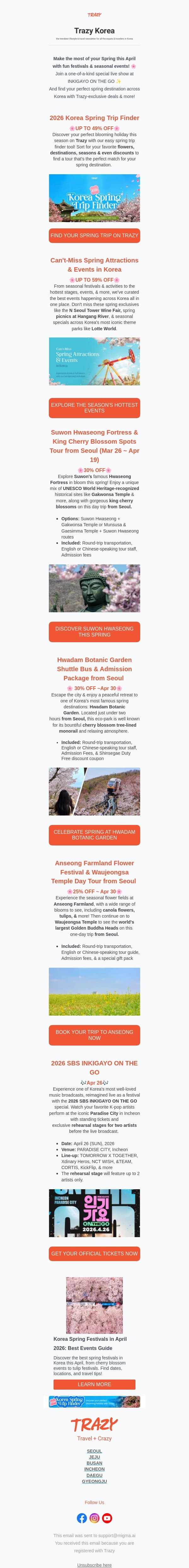 🌸Spring Deals: Maximize Your April in Korea email from Trazy screenshot