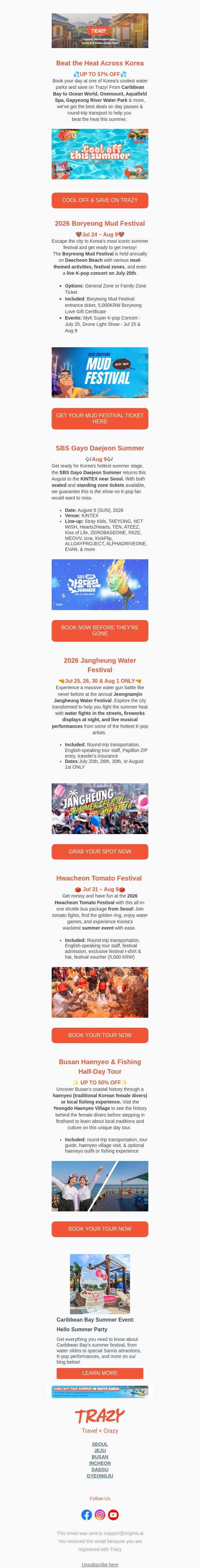💦 Cool Off This July with These Hot Summer Festivals in Korea email from Trazy screenshot