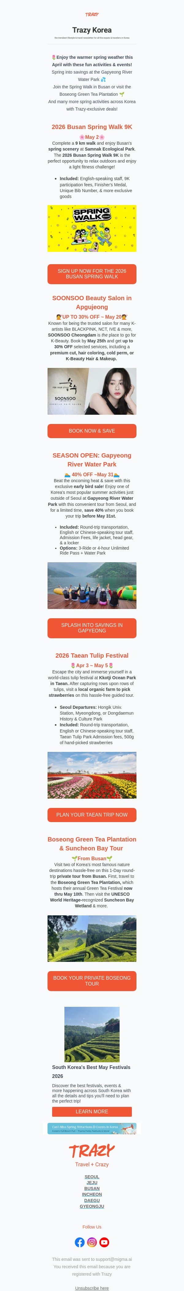 🌷Fresh May Deals, Tours & Treatments in Korea🌞 email from Trazy screenshot
