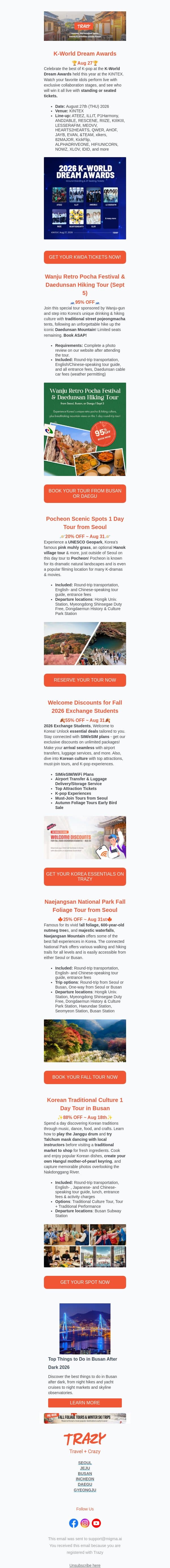 🍂 Early Fall Deals Across South Korea email from Trazy screenshot
