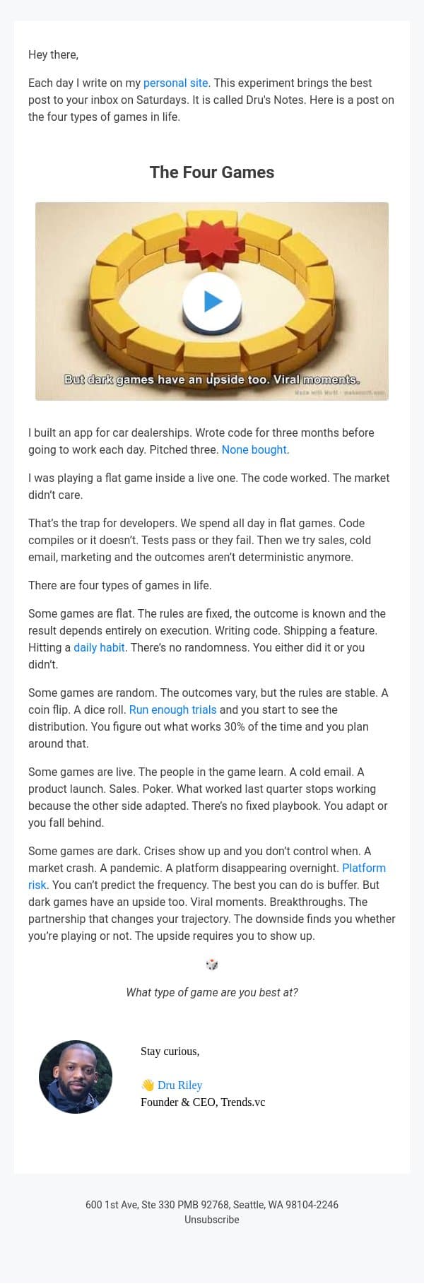 The Four Games email from Trends screenshot