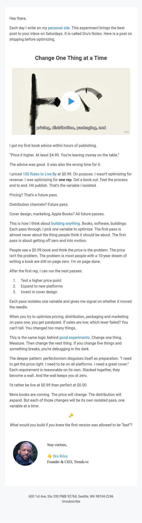 I published a book for 99 cents on purpose email from Trends screenshot