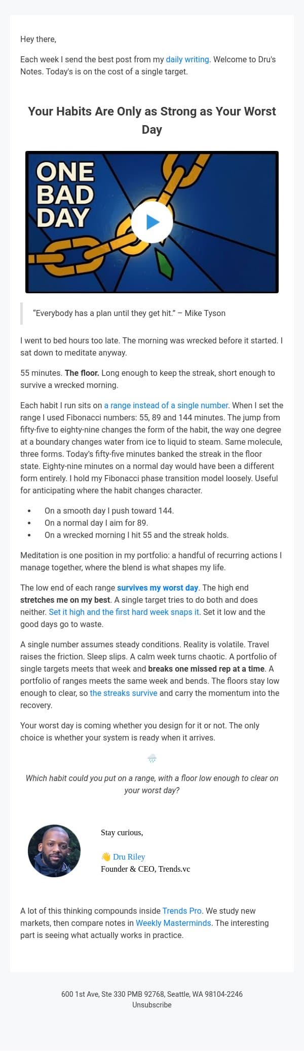 Your Habits Are Only as Strong as Your Worst Day email from Trends screenshot