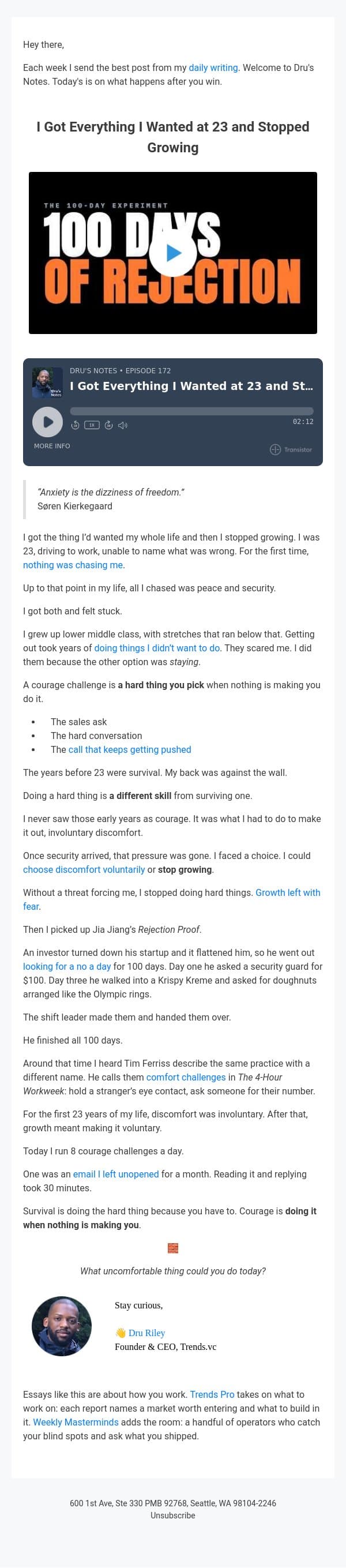 I Got Everything I Wanted at 23 and Stopped Growing email from Trends screenshot