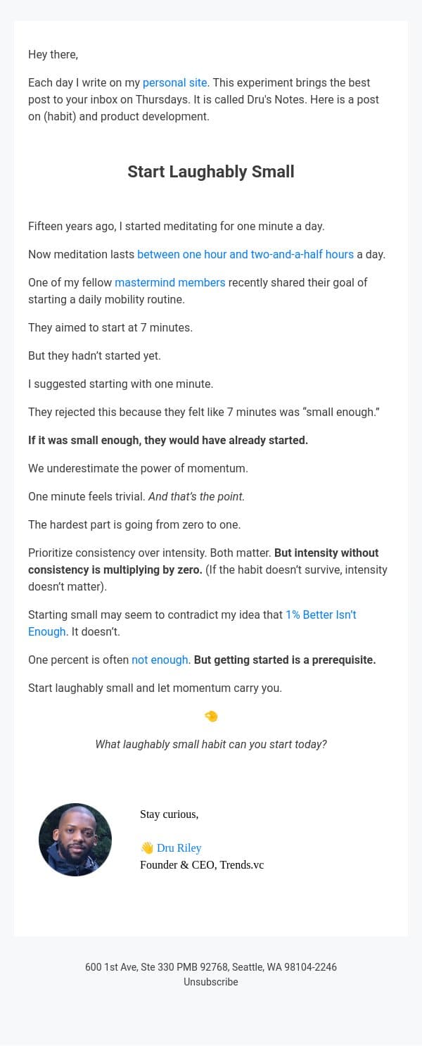 Start Laughably Small email from Trends screenshot