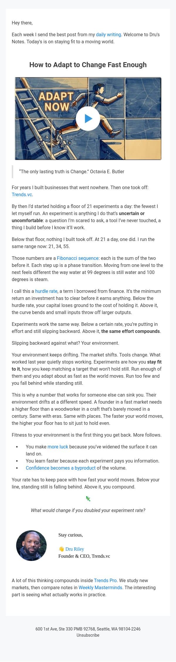 How to Adapt to Change Fast Enough email from Trends screenshot