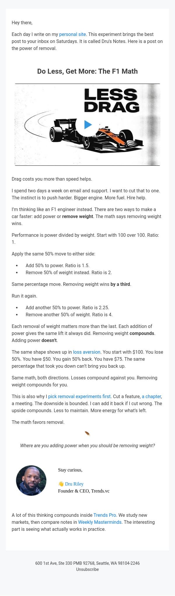 Do Less, Get More: The F1 Math email from Trends screenshot