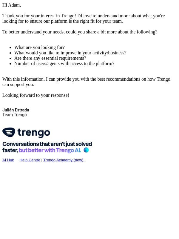 Communication Platform email from Trengo screenshot