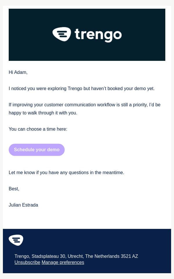Still interested in exploring Trengo? email from Trengo screenshot