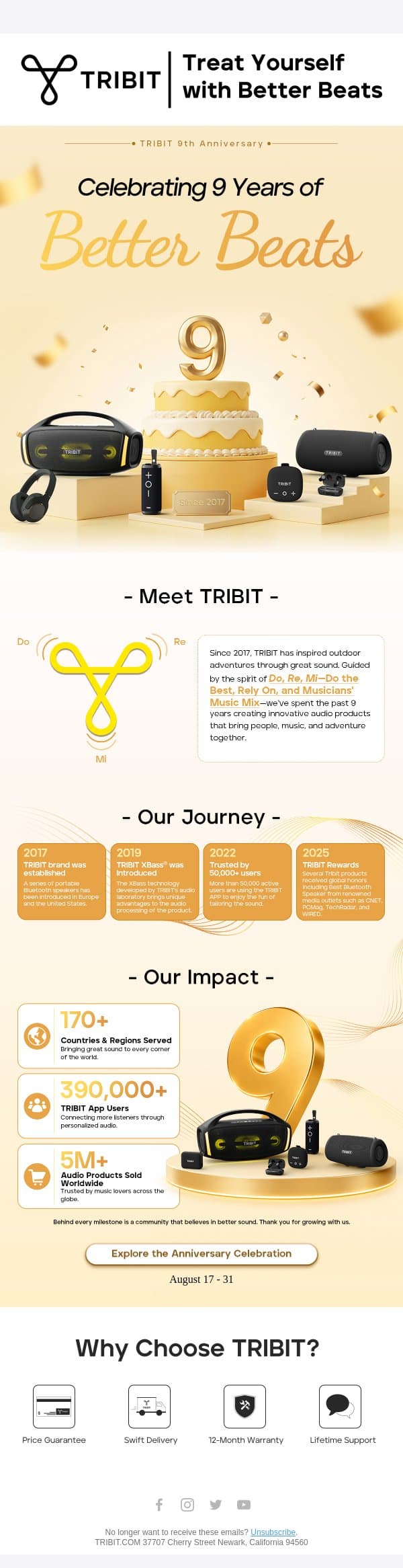 9 Years of TRIBIT: Our Story, Milestones & More email from Tribit screenshot