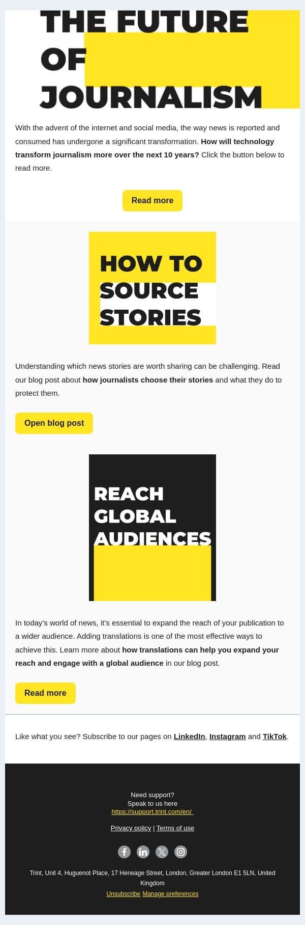 Unveiling the journalism tech revolution email from Trint screenshot