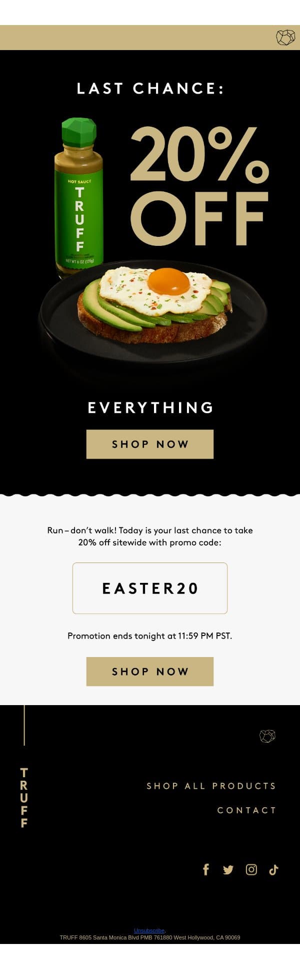 Last Chance: Grab Your 20% Discount! 🎉 email from Truff screenshot