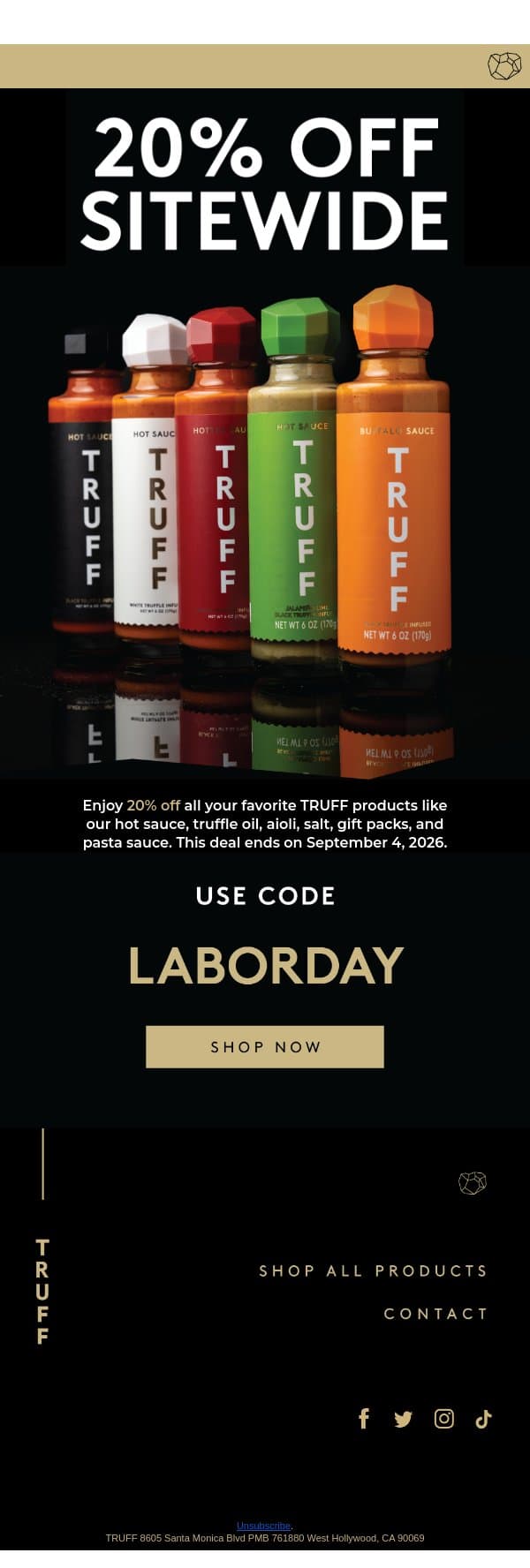20% Off Everything For The Long Weekend email from Truff screenshot