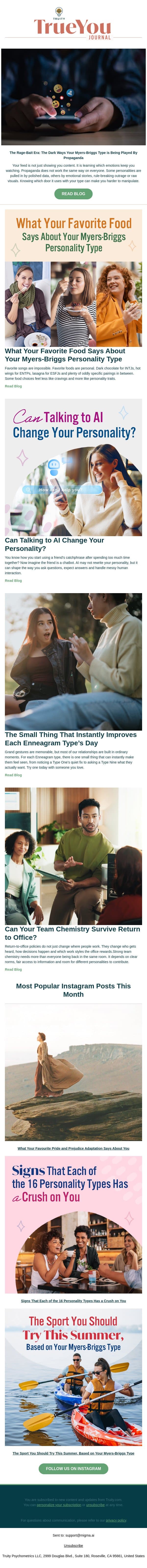 The Rage-Bait Era: The Dark Ways Your Myers-Briggs Type is Being Played By Propaganda email from Truity screenshot