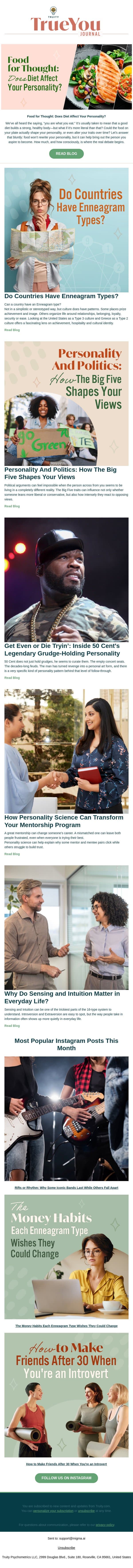 Food for Thought: Does Diet Affect Your Personality? email from Truity screenshot