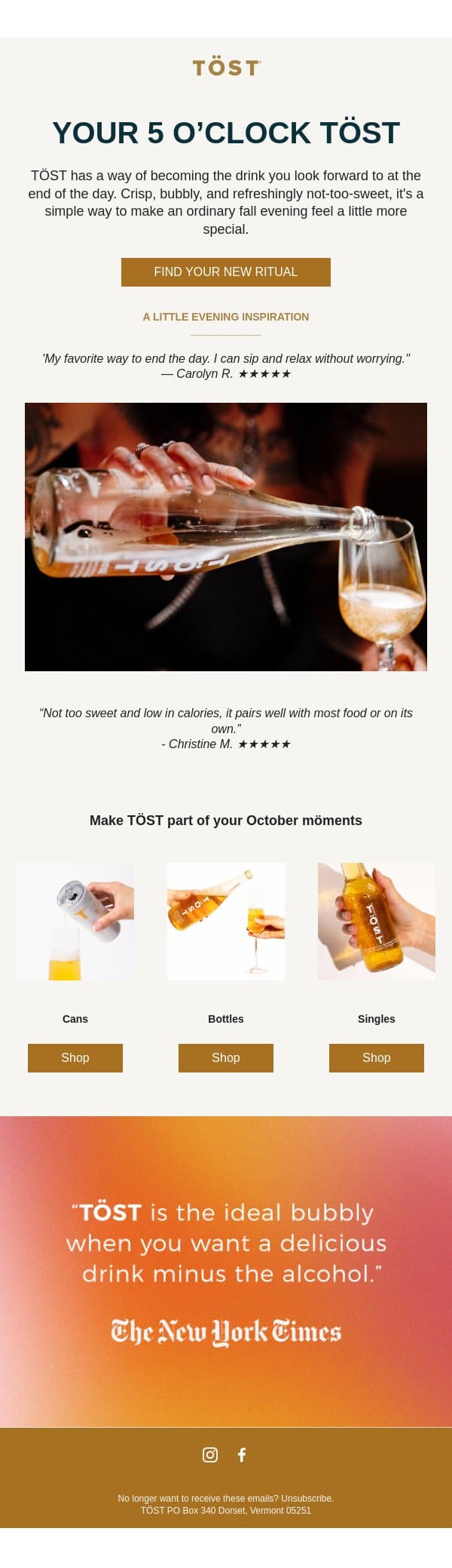 Meet your new evening ritual 👋 email from TÖST screenshot