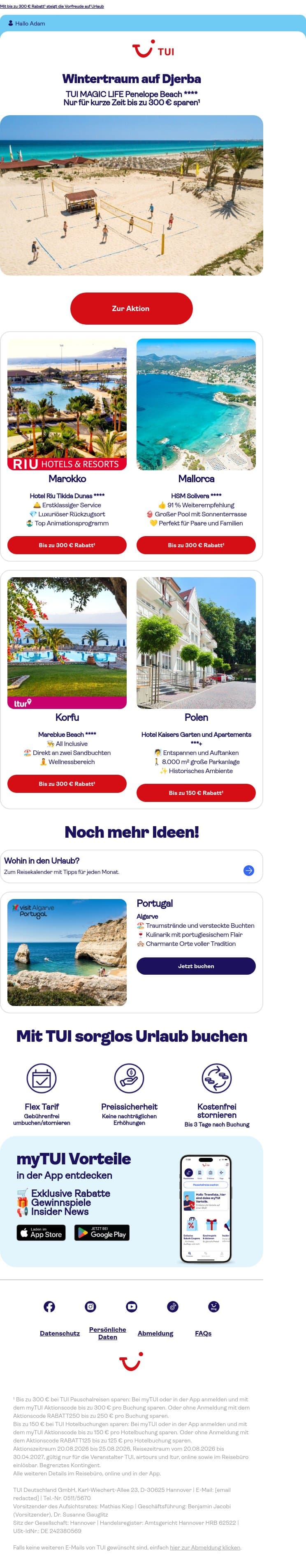 🌴 Fernweh? Dann klick mal hier email from TUI screenshot