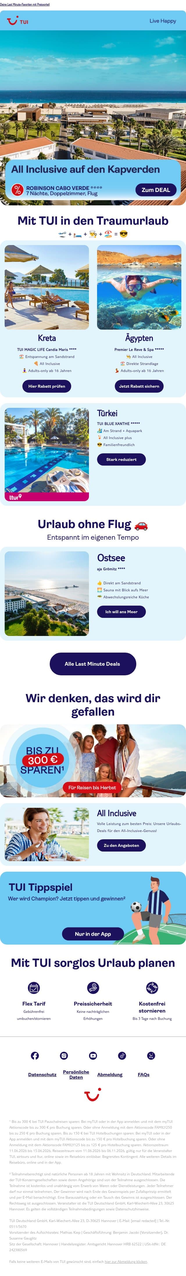 Nur für dich: Handverlese Reisen im SALE 🏖️ email from TUI screenshot