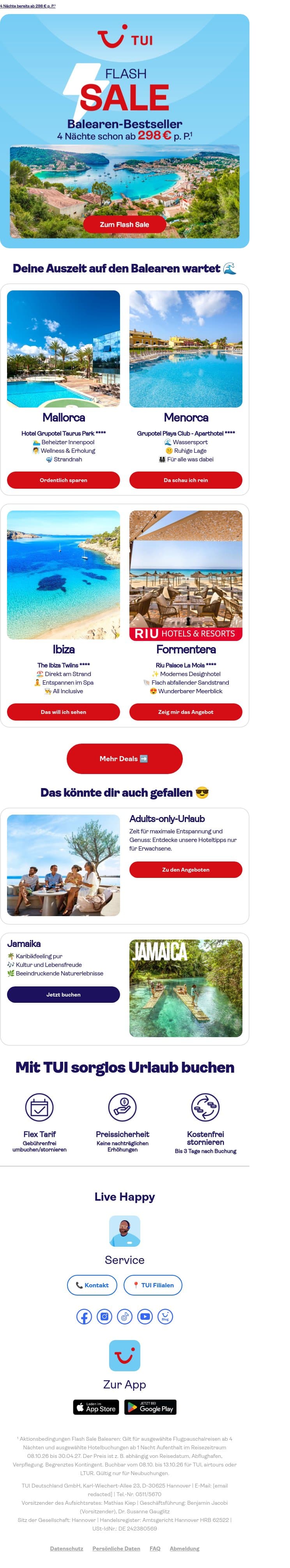 Die Balearen im FLASH SALE ☀️ email from TUI screenshot