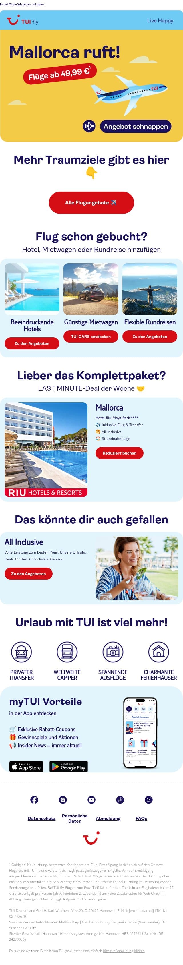 Auszeit auf Mallorca – Flugangebote ab 49,99 €¹ email from TUI screenshot