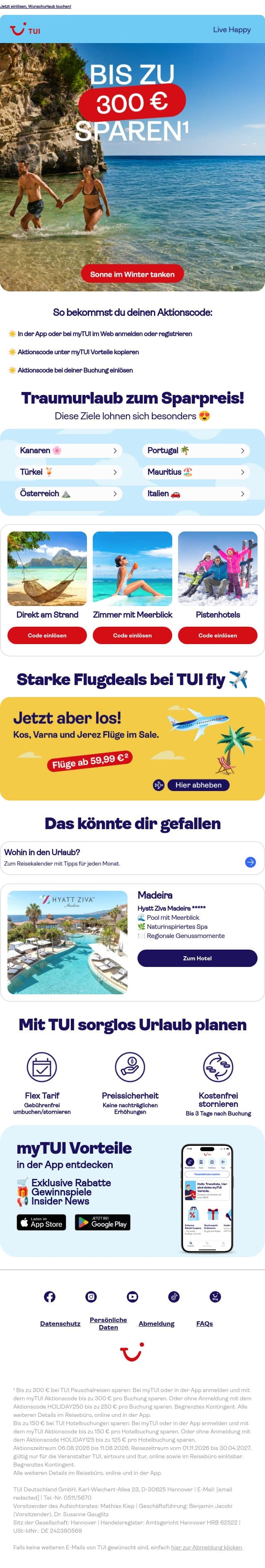 Ein kleiner Code, ein großer Urlaubsvorteil: Bis zu 300 € sparen¹ 🤩 email from TUI screenshot