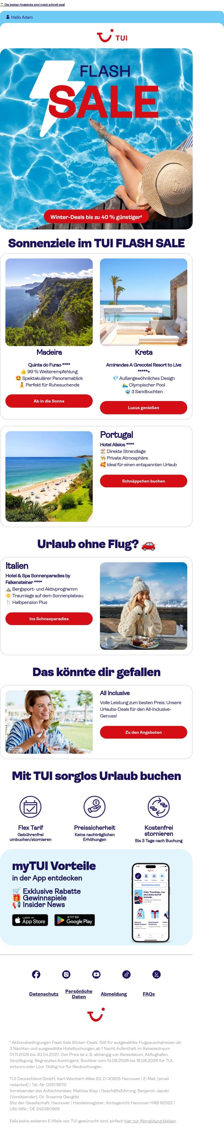 🏖️ Dein Platz an der Sonne wartet schon email from TUI screenshot