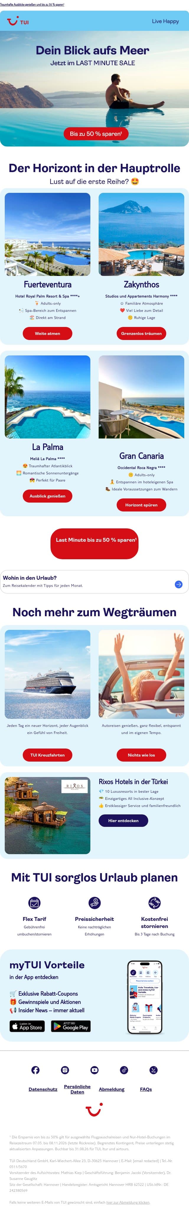 Heute schon ans Meer gedacht? email from TUI screenshot