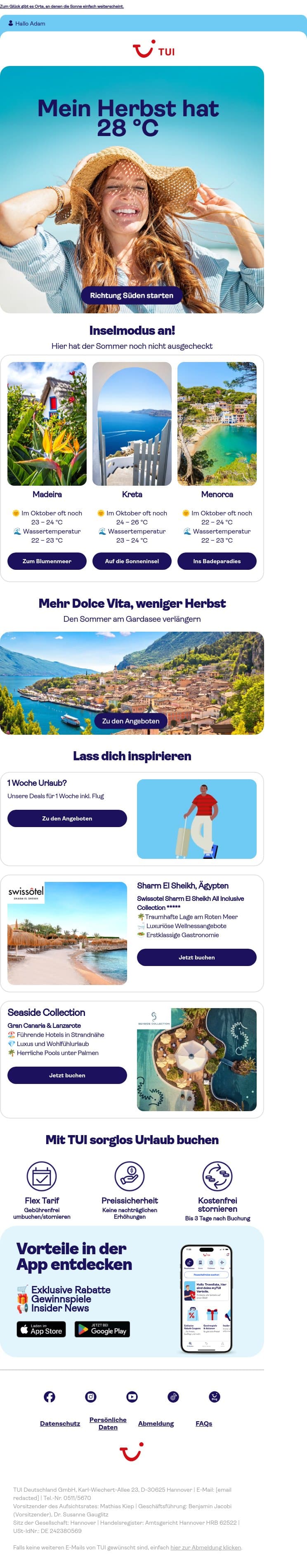 Bei uns macht der Sommer Überstunden! email from TUI screenshot