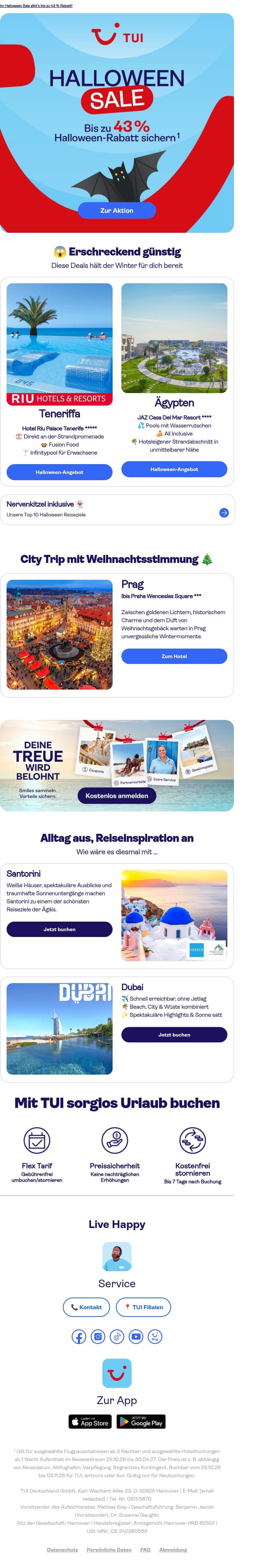 Diese Reiseangebote verschwinden schneller als Geister email from TUI screenshot