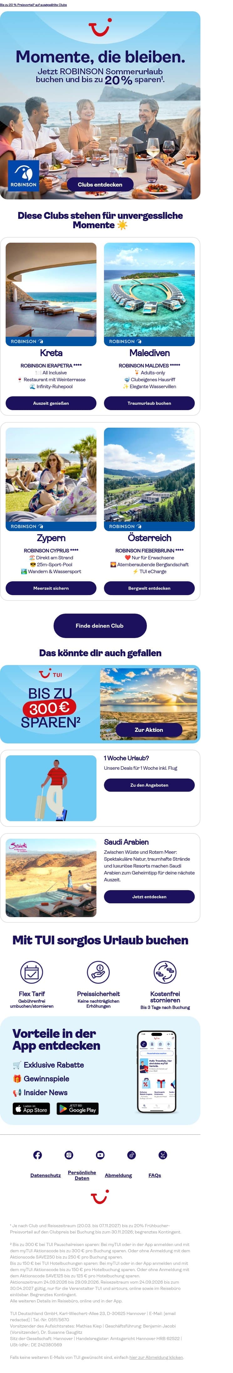 Dein ROBINSON Sommer 2027 wartet schon email from TUI screenshot