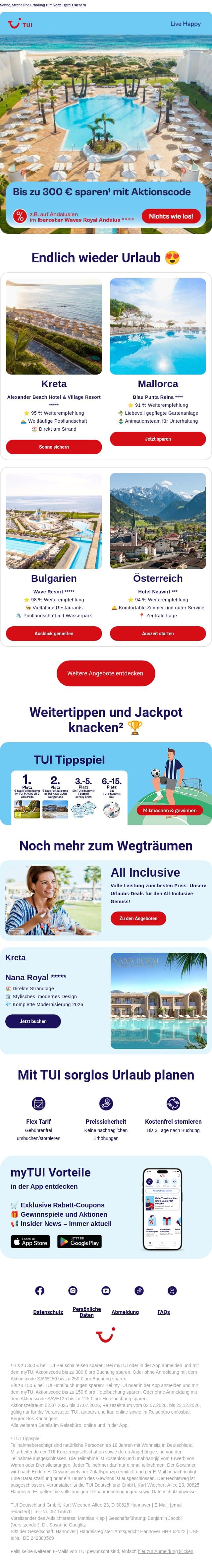 Bis zu 300 € Rabatt¹ auf deinen Urlaub ☀️ email from TUI screenshot