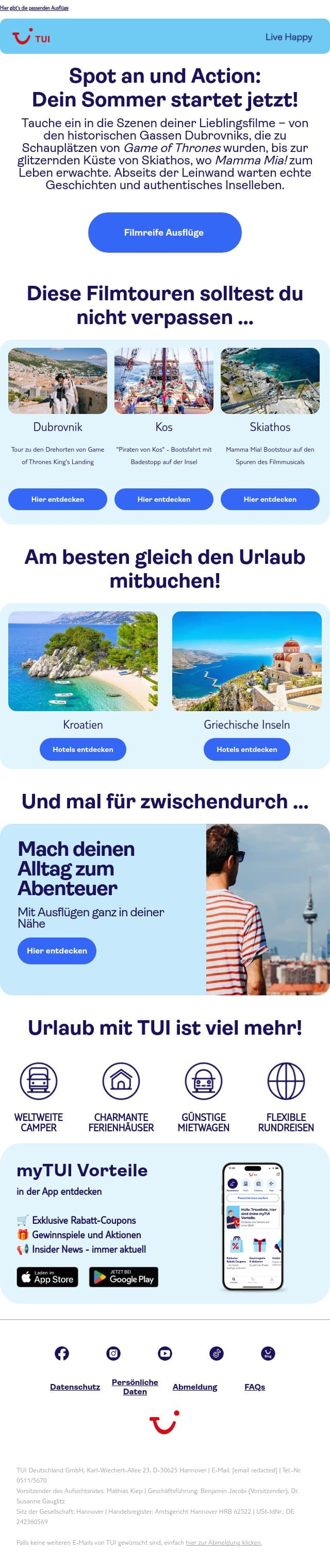 🎬 Filmreife Sommermomente erleben email from TUI screenshot