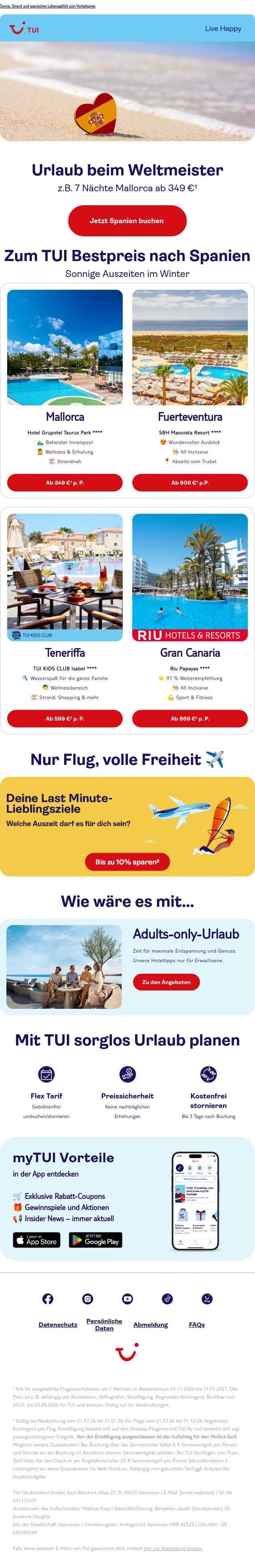🎉 Zur Feier des Titels: Spanien ab 349 €¹ email from TUI screenshot