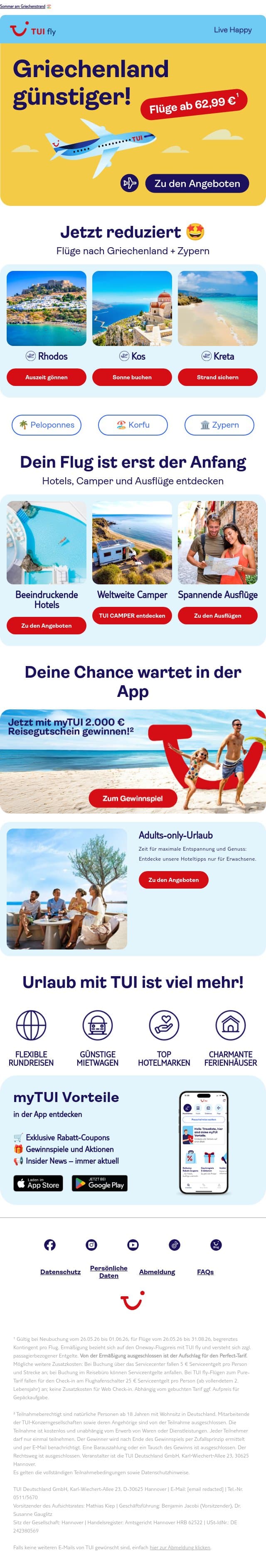 ✈️ Sicher dir deinen Flug ab 62,99 €¹ 🏝️ email from TUI screenshot