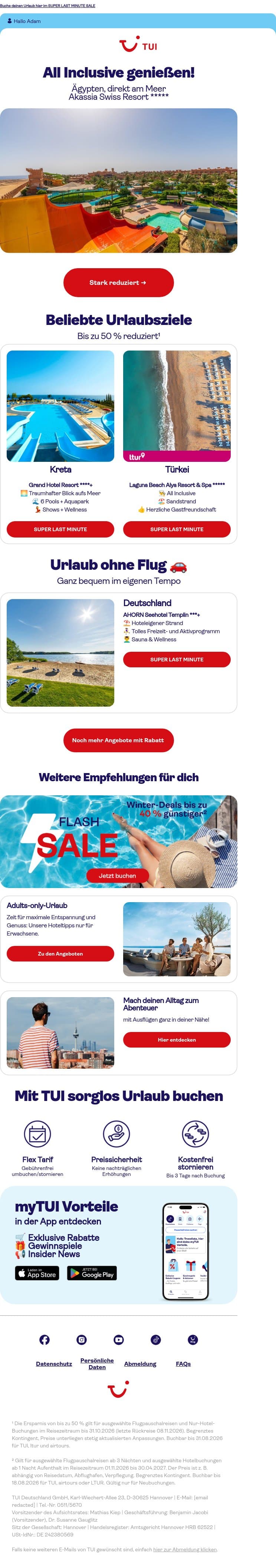 Bevor der Sommer vorbei ist 🙈 email from TUI screenshot