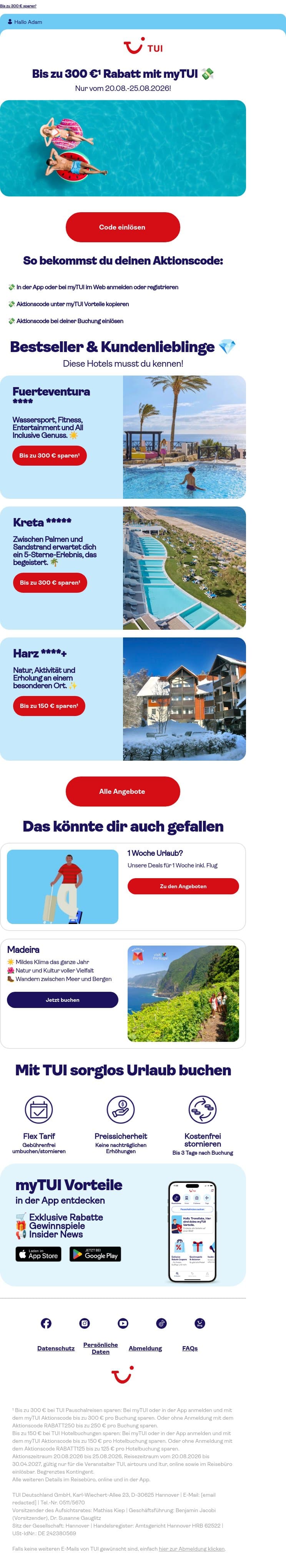 Dein nächster Urlaub könnte überraschend günstig werden 🤫 email from TUI screenshot