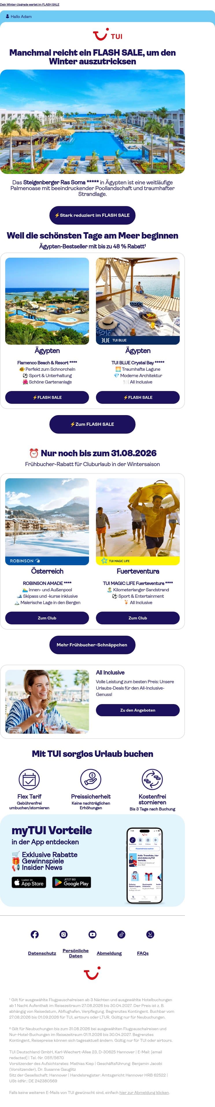 Gerade sind bis zu 48 %¹ Rabatt in deinem Postfach gelandet email from TUI screenshot