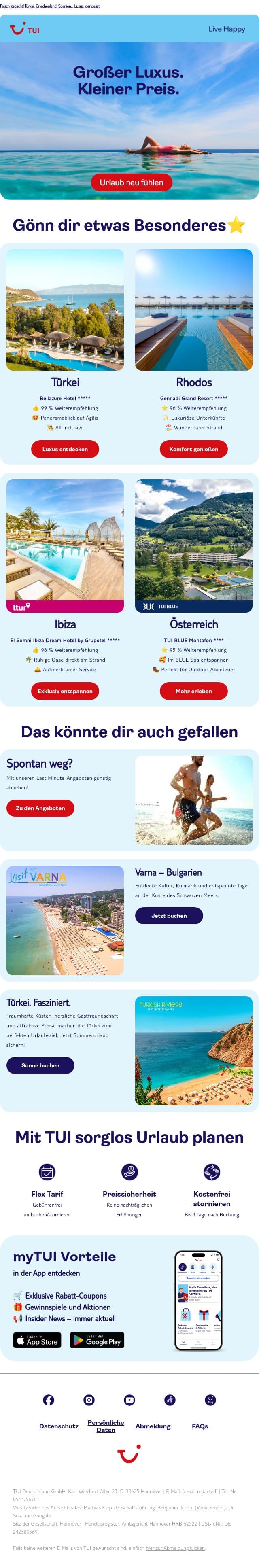 Du denkst, 5-Sterne sind zu teuer? 😉 email from TUI screenshot