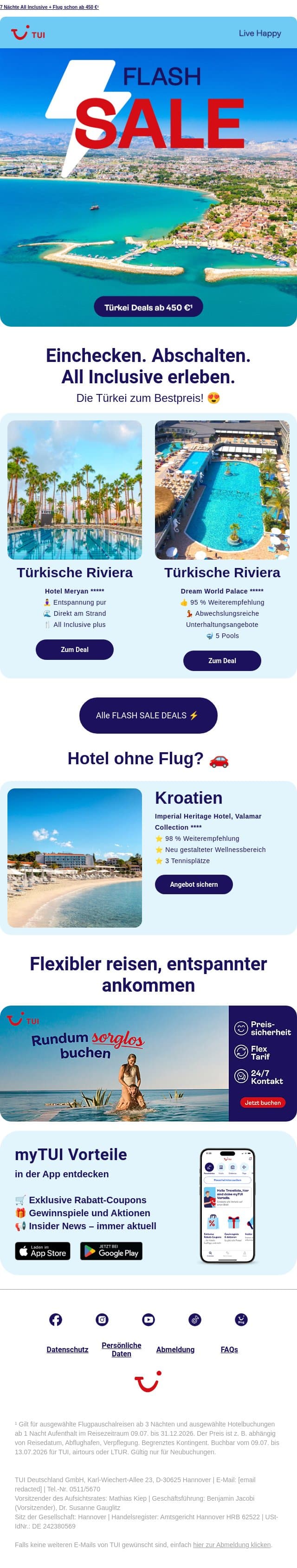 Wer zu spät kommt, verpasst echte Urlaubsschnäppchen ... 🤫 email from TUI screenshot
