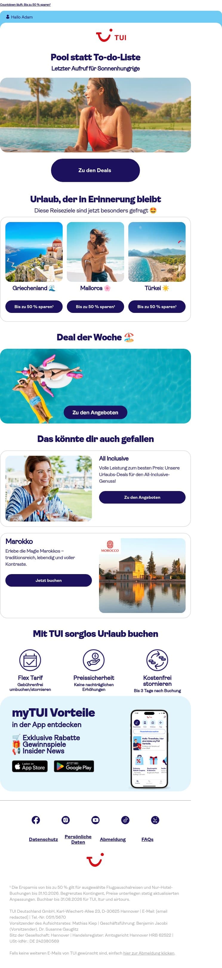 ⌛ Spoiler: Die besten Deals sind morgen weg. email from TUI screenshot