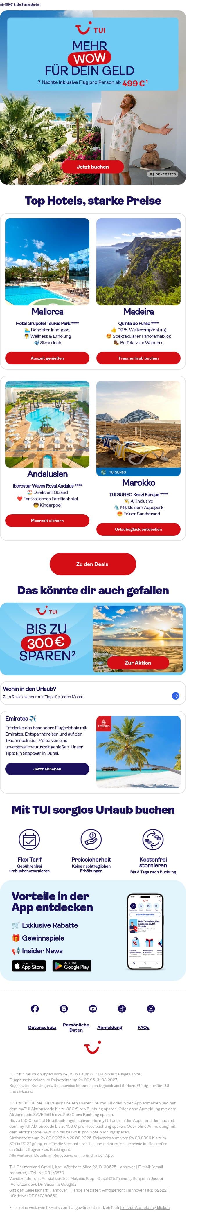 Ein Volltreffer für deine Urlaubskasse ⚽ email from TUI screenshot