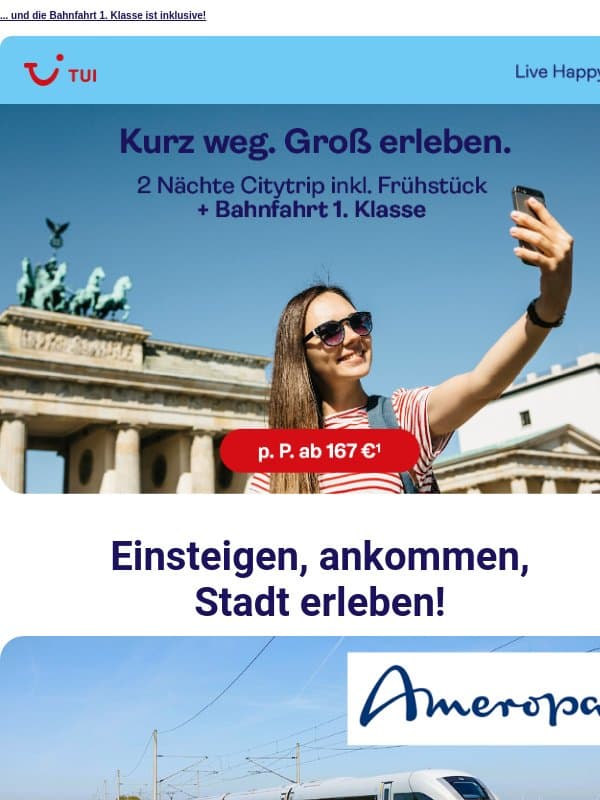 🚅 Ab 167 €¹ – diese Kurzurlaube sind besonders begehrt email from TUI