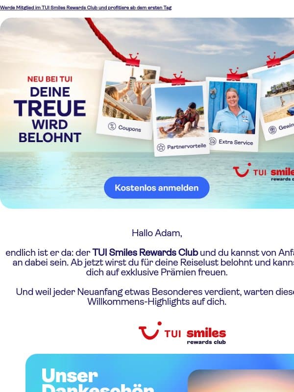 Adam, TUI Treue zahlt sich jetzt aus! email from TUI