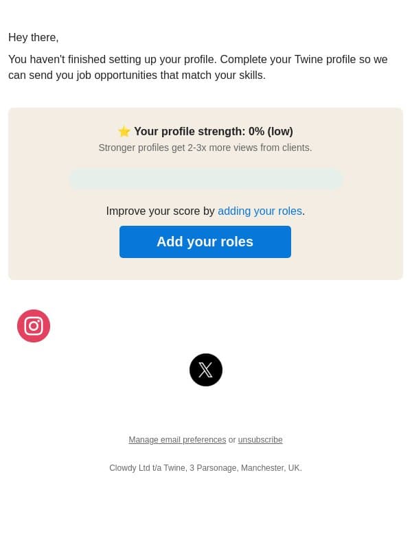 Find more jobs email from Twine screenshot