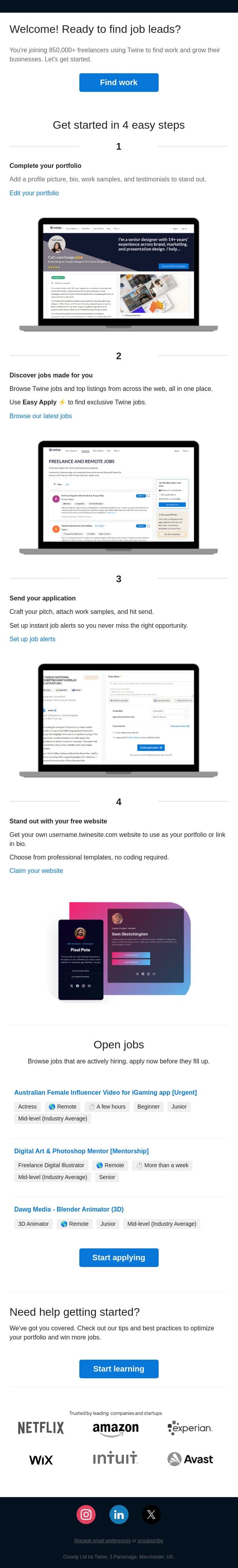 Welcome to Twine! Let's get you set up 👋 email from Twine screenshot
