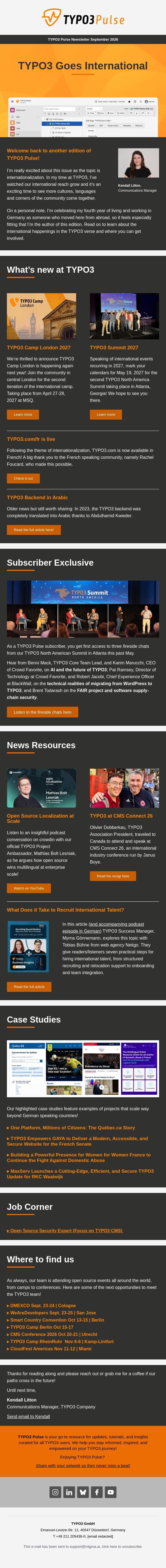 TYPO3 Goes International: Discover Our Latest Moves Beyond Borders email from TYPO3 screenshot
