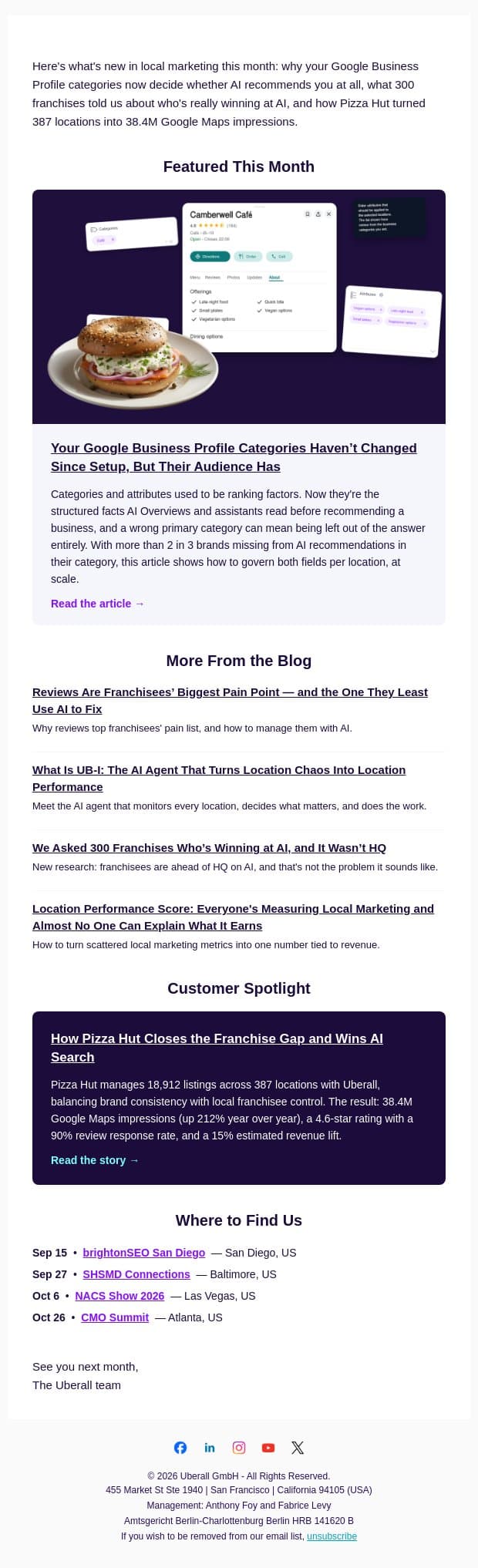 Your Google categories have a new audience: AI email from Uberall screenshot