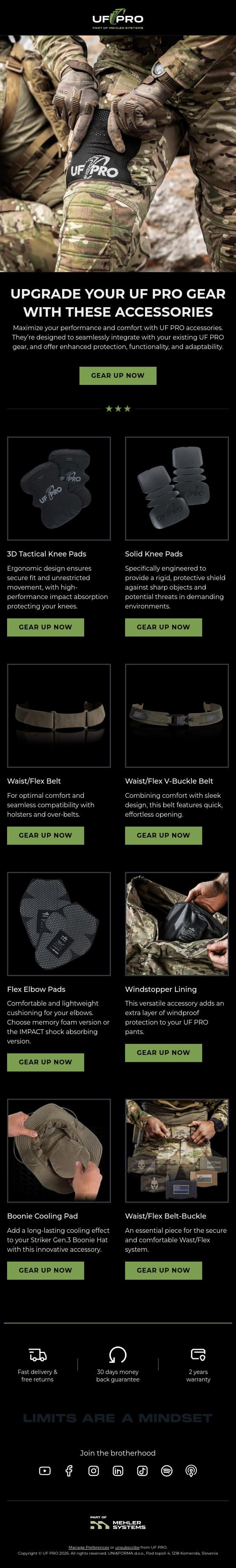 Upgrade Your UF PRO Gear with these Accessories email from UF PRO screenshot